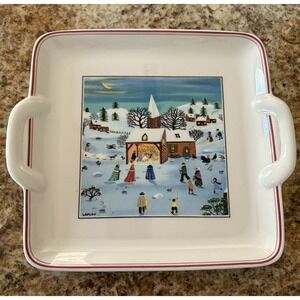Villeroy Boch NAIF CHRISTMAS Square Handled Cake Plate Great Condition